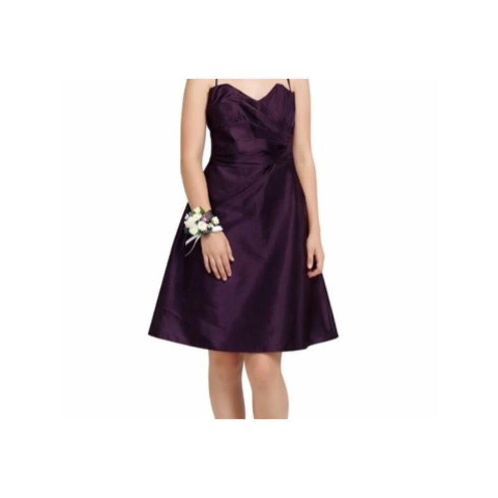 Alfred Sung Formal Dress Size 4 Plum Satin Chiffon Strapless Ruche Vintage Y2K